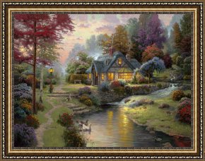 Clocktower Cottage Framed Paintings - Stillwater Cottage by Thomas Kinkade