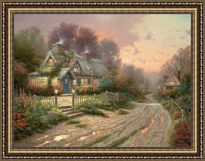Clocktower Cottage Framed Paintings - Teacup Cottage by Thomas Kinkade