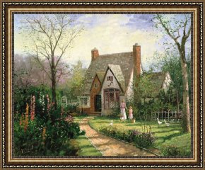 Clocktower Cottage Framed Paintings - The Cottage by Thomas Kinkade