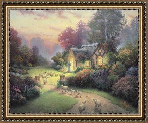 Clocktower Cottage Framed Paintings - The Good Shepherd's Cottage by Thomas Kinkade
