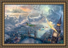 Robert Anning Bell Framed Paintings - Tinker Bell And Peter Pan Fly to Neverland by Thomas Kinkade