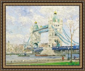 Tower of Babel Bible Illustration Framed Paintings - Tower Bridge, London by Thomas Kinkade