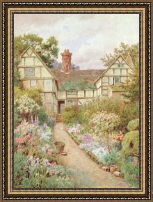Clocktower Cottage Framed Paintings - Cottage Garden by Thomas Nicholson Tyndale