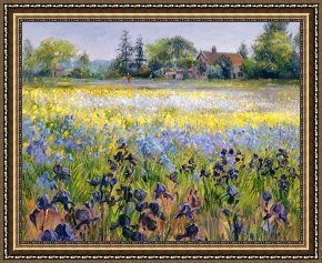 Tree Framed Prints - Irises and Two Fir Trees by Timothy Easton