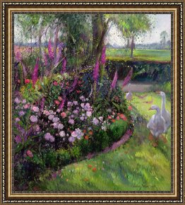 Rose Bed And Geese Framed Prints - Rose Bed and Geese by Timothy Easton