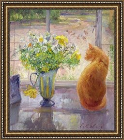 Spring Framed Prints - Striped Jug with Spring Flowers by Timothy Easton