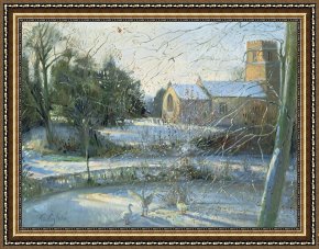 Cold Framed Paintings - The Frozen Moat - Bedfield by Timothy Easton
