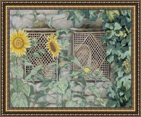 Jesus Healing The Leper Framed Prints - Jesus Looking through a Lattice with Sunflowers by Tissot