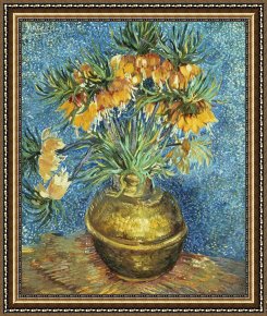 Hendrikus Van De Sende Baachyssun Framed Prints - Crown Imperial Fritillaries in a Copper Vase by Vincent Van Gogh