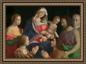 Holy Family with The Infant Saint John The Baptist And Saint Francis Framed Paintings - Madonna and Child with Saint John the Baptist Two Saints and Donors by Vincenzo di Biagio Catena