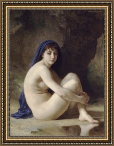 Seated Nude Framed Paintings - Seated Nude (1884) by William Adolphe Bouguereau