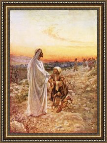 Jesus Healing The Leper Framed Prints - Jesus withe the one leper Who Returned to Give Thanks by William Brassey Hole