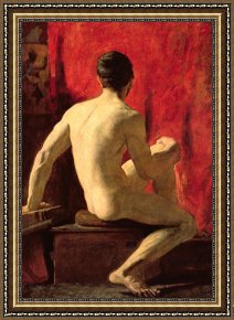 Males Nudes in a Seated Tug-of-war Framed Paintings - Seated Male Model by William Etty