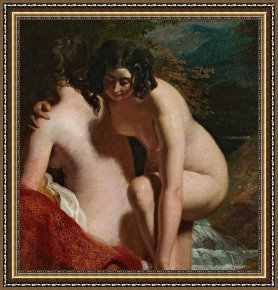 Unclothed Framed Paintings - Two Girls Bathing by William Etty
