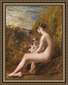 Unclothed Framed Paintings - Venus and Cupid by William Etty