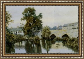 Village Framed Prints - A Stone Bridge Leading Into a Village by William Fraser Garden