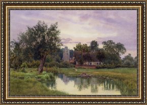 A Quiet Evening Framed Prints - Evening at Hemingford Grey Church in Huntingdonshire by William Fraser Garden