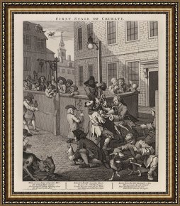 Animals Framed Prints - The First Stage of Cruelty Children Torturing Animals by William Hogarth