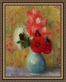 The Green Sail Framed Prints - Floral Arrangement in Green Vase by William James Glackens