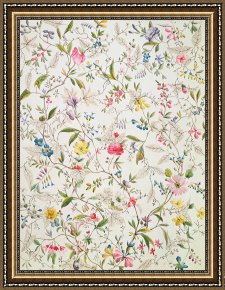 Wild Boar Framed Prints - Wild flowers design for silk material by William Kilburn