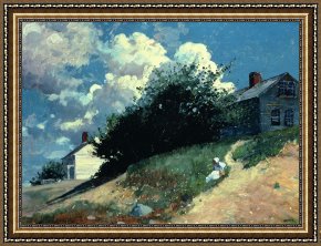 House Framed Prints - Houses on a Hill by Winslow Homer