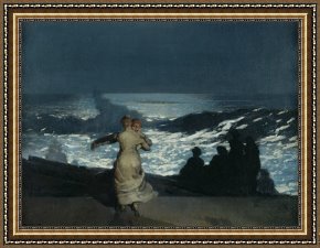 Carving The Name of Jesse Owens Into The Champions Plinth at The 1936 Summer Olympics in Berlin Framed Paintings - Summer Night by Winslow Homer
