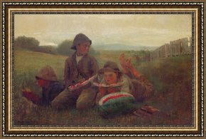 The Drummer Boy's Dream Framed Paintings - The Watermelon Boys by Winslow Homer