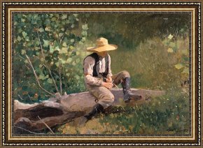 The Drummer Boy's Dream Framed Paintings - The Whittling Boy by Winslow Homer