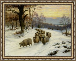Path Framed Prints - A Shepherd And His Flock on a Path in Winter by Wright Barker