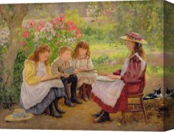 The Garden of Eden Canvas Prints - Lesson in the Garden by Ada Shirley Fox