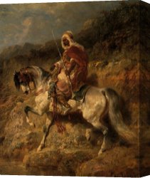 Nubian Horseman at The Gallop Canvas Paintings - An Arab Horseman on The March by Adolf Schreyer