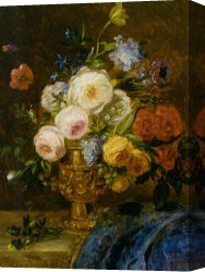 Flowers in a Blue Vase Canvas Prints - A Still Life with Flowers in a Golden Vase by Adriana Johanna Haanen