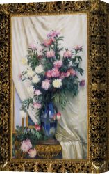 Flowers in a Blue Vase Canvas Prints - Peonies in a Blue Vase on a Draped Regency Giltwood Console Table by Albert Aublet