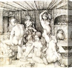 Bath Canvas Prints - Durer Woman's Bath Drawing by Albrecht Durer
