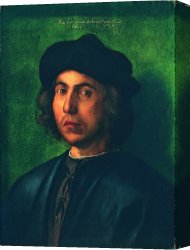 Portrait of a Young Man (selfportrait) Canvas Paintings - Portrait of a Young Man by Albrecht Durer