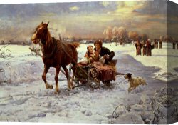 Alfred Dedreux Or De Dreux Canvas Paintings - Lovers in a sleigh by Alfred von Wierusz Kowalski