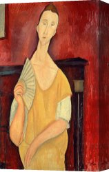 The Feathered Fan Canvas Prints - Woman with a Fan by Amedeo Modigliani