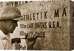 Germany: Berlin Canvas Paintings - Carving the name of Jesse Owens into the champions plinth at the 1936 Summer Olympics in Berlin by American School
