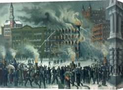 School Canvas Paintings - Fire in the New York World Building by American School