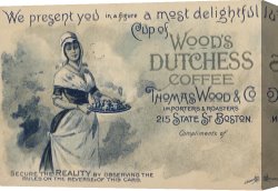 Boston Celebration Canvas Prints - Maid Serving Coffee Advertisement For Woods Duchess Coffee Boston by American School