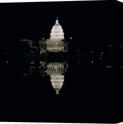 Night View of a Barge And It's Tug on The Kanawha River Canvas Prints - Night View of the Capitol by American School
