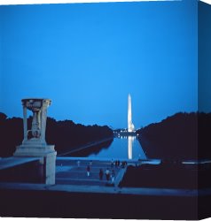 Night View of a Barge And It's Tug on The Kanawha River Canvas Prints - Night view of the Washington Monument across the National Mall by American School