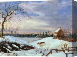 School Canvas Paintings - Snow scene in New England by American School