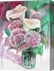Cubist Lilies Canvas Prints - Calla lilies and Hydrangeas by Andre Mehu