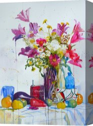 Cubist Lilies Canvas Prints - Lilies and piggy bank by Andre Mehu