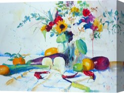 Red And White Canvas Prints - White onions bouquet and red peppers by Andre Mehu