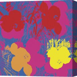 Flowers in a Blue Vase Canvas Prints - Flowers 1970 Red Yellow Orange on Blue by Andy Warhol
