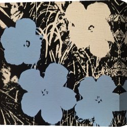Flowers in a Blue Vase Canvas Prints - Flowers c.1965 3 Blue 1 Ivory by Andy Warhol