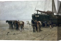 Beach Canvas Prints - Boat on the Beach at Scheveningen by Anton Mauve
