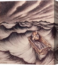 African Keeping a Horse at The Side of a Sea Canvas Paintings - Danae and her son Perseus put in a chest and cast into the sea by Arthur Rackham